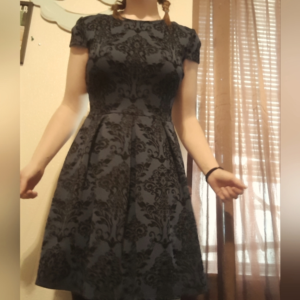 Black and blue floral dress